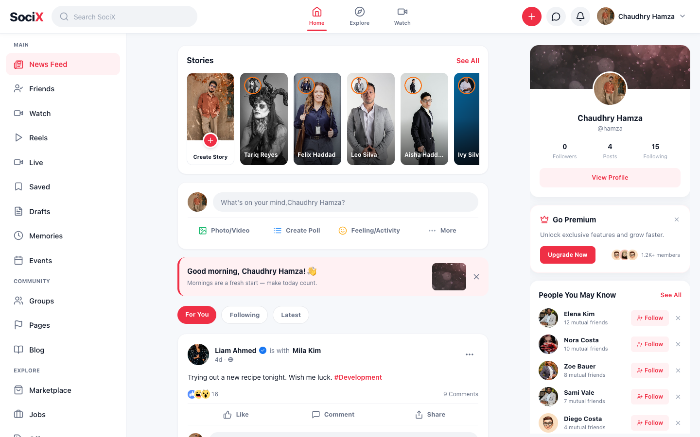 SociX — social platform dashboard
