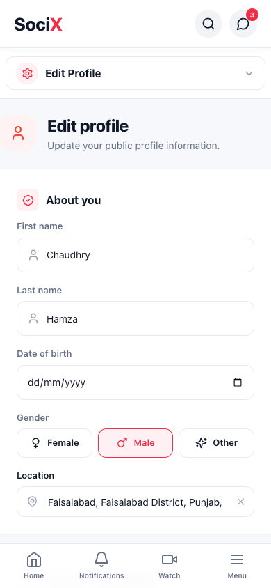 SociX Settings (mobile)